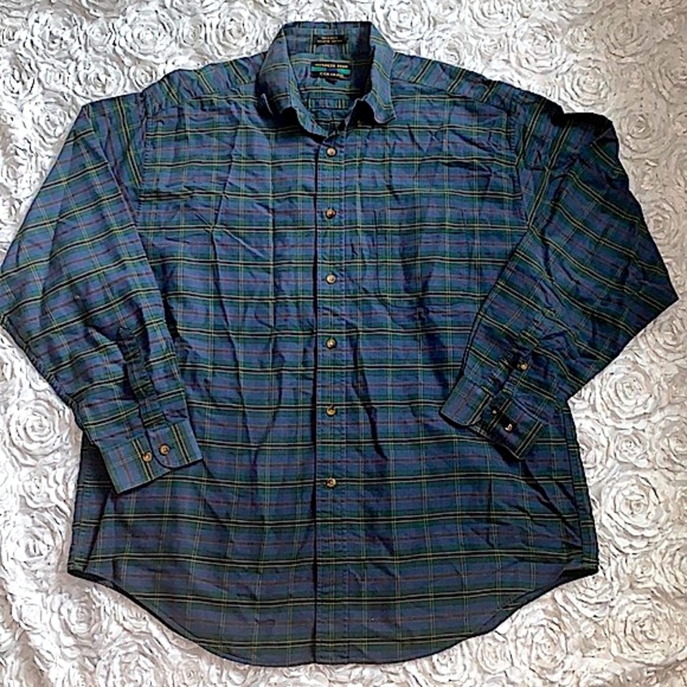 Colours by Alexander Julian plaid 100% cotton mens button down size large